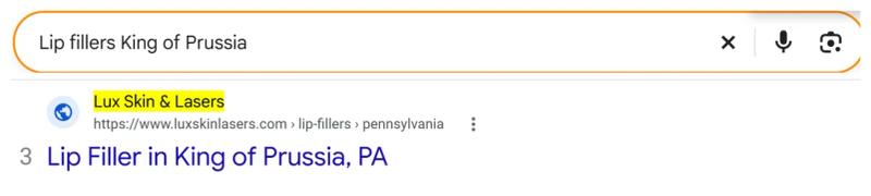 Google result 3: Lux Skin & Lasers for Lip fillers King of Prussia