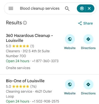 360 Hazardous Cleanup, #37 to #1 on Google Maps in Louisville.