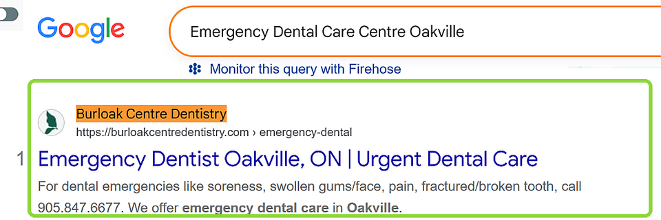 Google result 1 for emergency dental care centre Oakville: Burloak Centre Dentistry