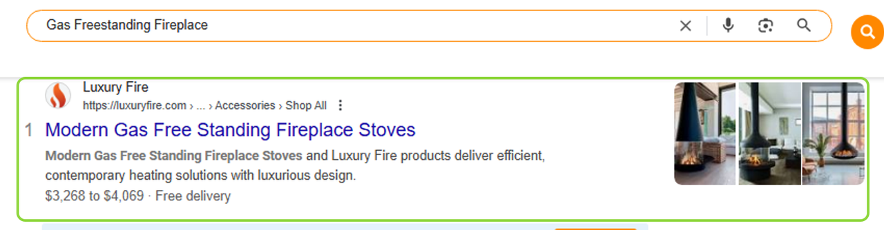 Google search for gas freestanding fireplace: Luxury Fire result 1