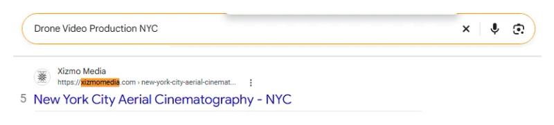 Google result 5: Xizmo Media for Drone Video Production NYC