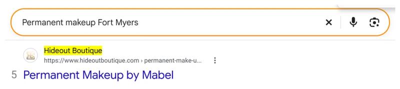 Google result 5: Hideout Boutique for Permanent makeup Fort Myers