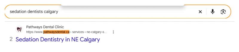Google result 2: Pathways Dental Clinic for sedation dentists calgary