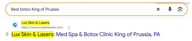 Google result 9: Lux Skin & Lasers for Best botox King of Prussia