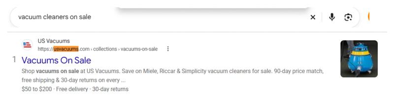 Google result 1: US Vacuums for Vacuum cleaners on sale