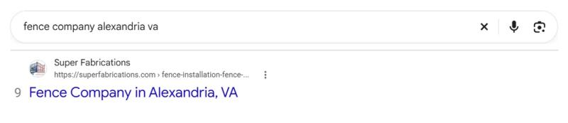 Google result 9: Super Fabrications for fence company alexandria va