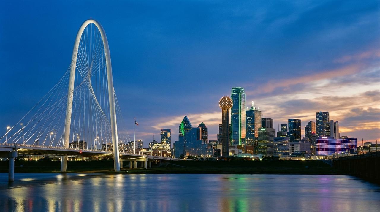Dallas skyline at blue hour with Reunion Tower