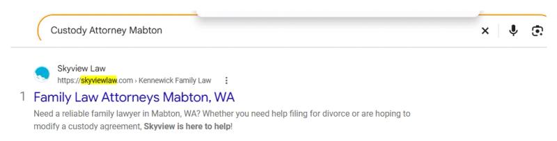 Google result 1: Skyview Law for Custody attorney Mabton