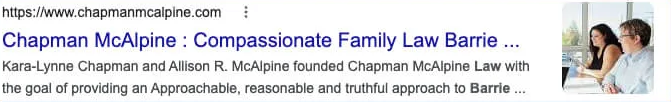 Google result number 1 for barrie family lawyers: chapmanmcalpine.com, Chapman McAlpine : Compassionate Family Law Barrie