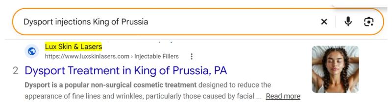 Google result 2: Lux Skin Lasers for Dysport injections King of Prussia