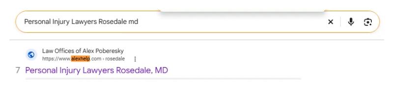 Google result 7: Law Offices of Alex Poberesky for Personal Injury Lawyers Rosedale md
