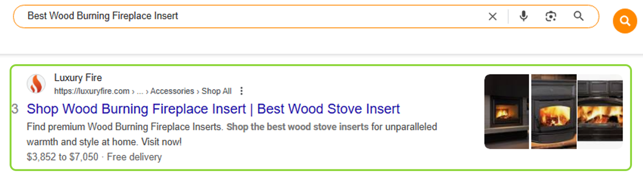 Google search for best wood burning fireplace insert: Luxury Fire result 3