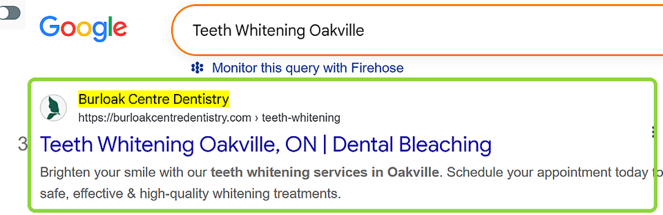 Google result 3 for teeth whitening Oakville: Burloak Centre Dentistry