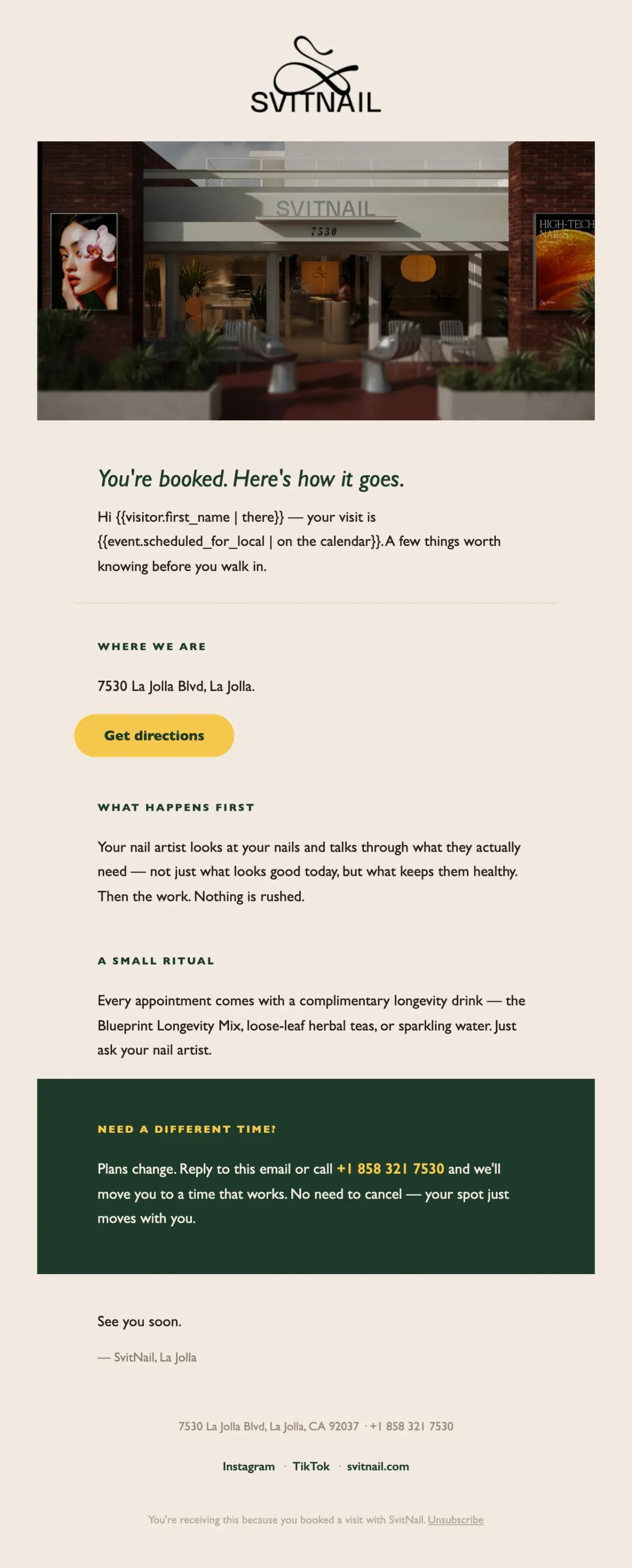 Email: Keep the Booking, the welcome letter