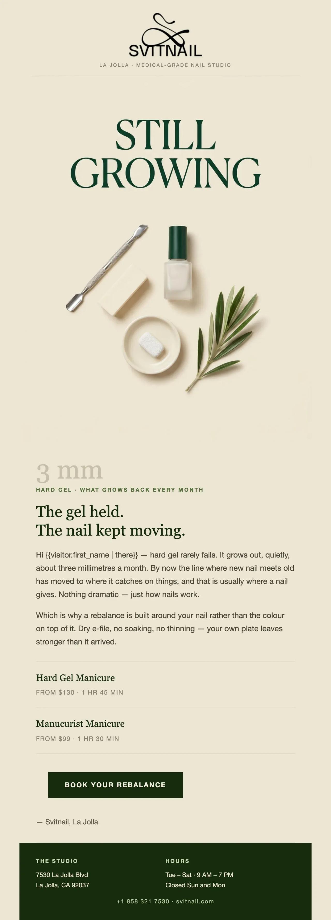 Email: Reactivation Manicure, "Still growing"