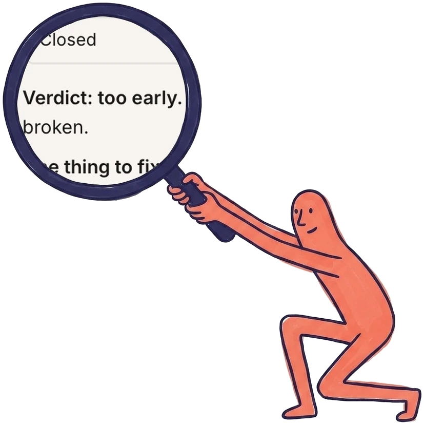 The email agent holding a loupe over the verdict