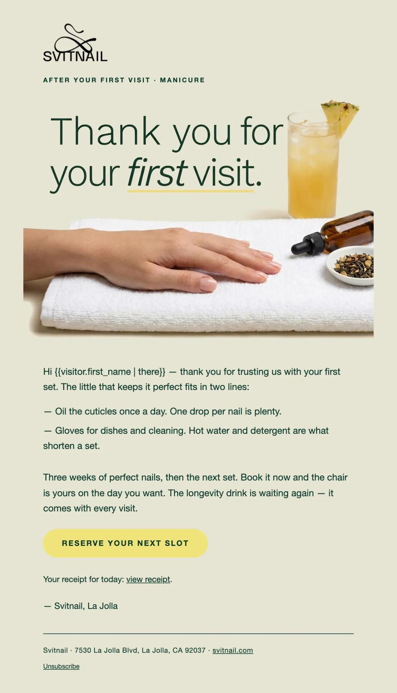 Email: Thank you for your first visit, step zero